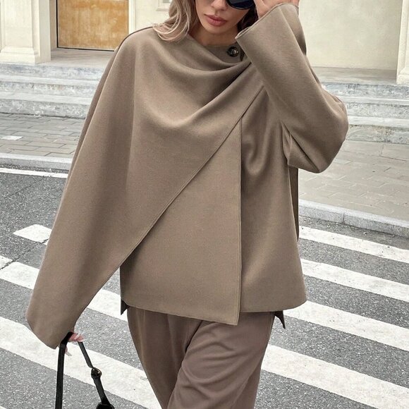 Khaki Casual Women's Solid Button Long Sleeve Jacket - Picture 4 of 6